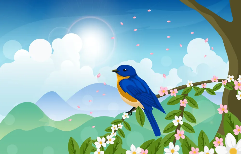 Spring Landscape Background Concept with Blue Bird