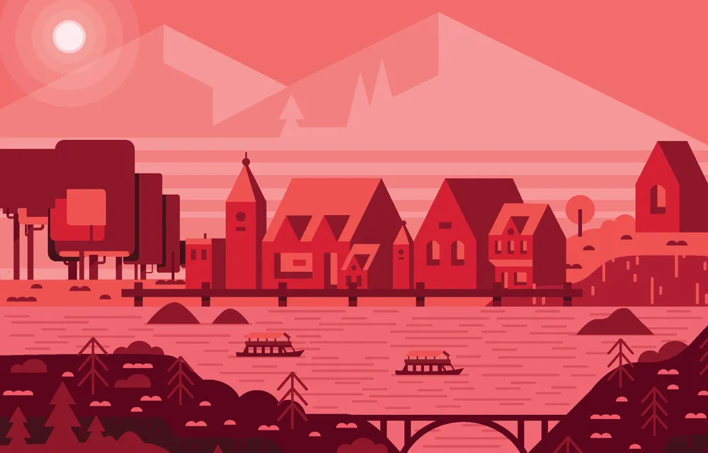 Houses by the River View Background