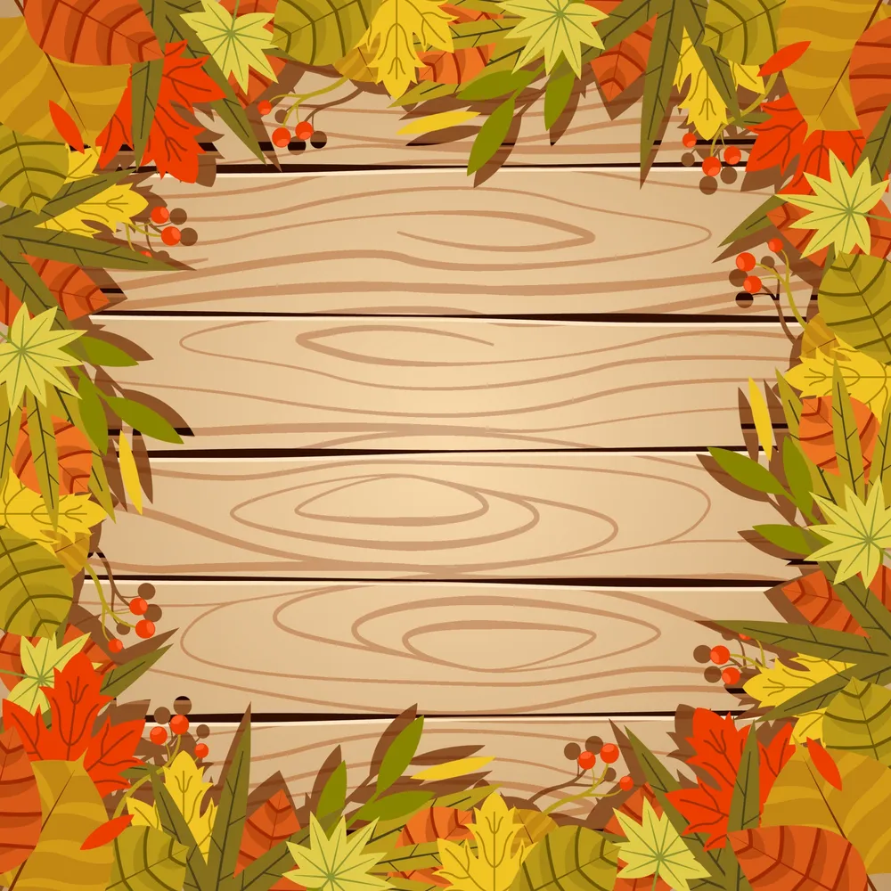 Autumn Flower Foliage on the Wood Background