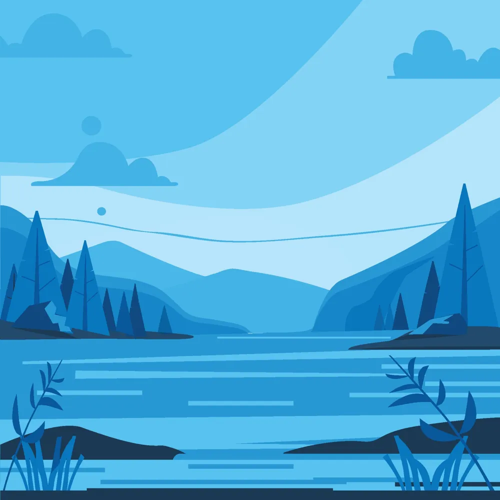 Blue Mountain View By The River Background