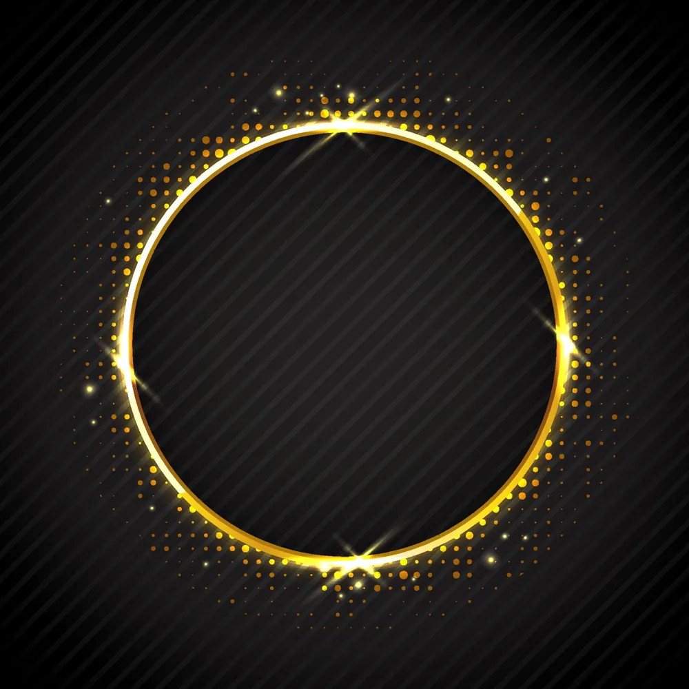 Golden Sparkling Ring on Black Background