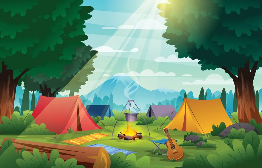 Summer Camp in The Forest Landcape Background
