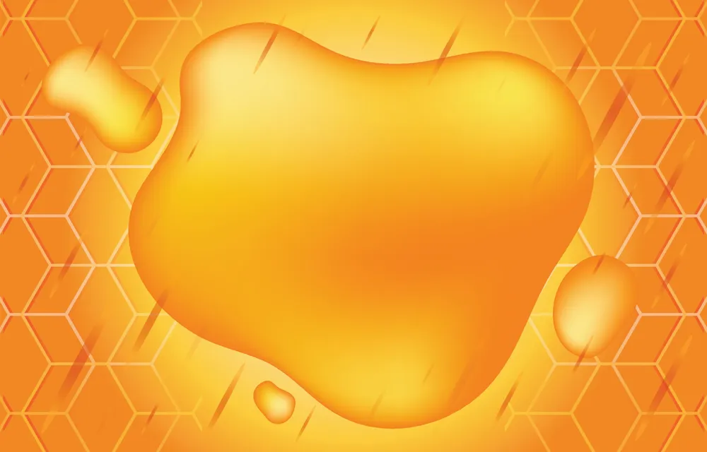 Yellow Liquid with Geometric Honeycomb Background