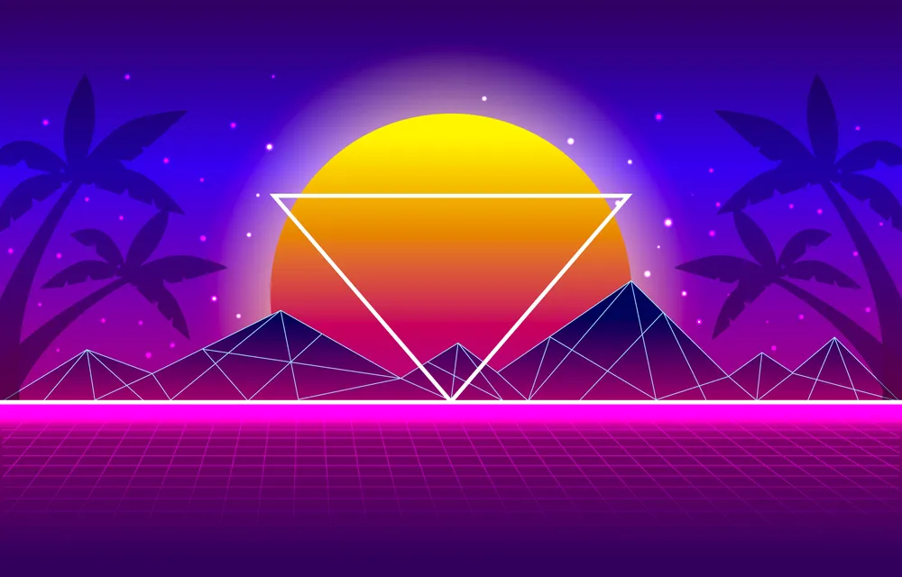 Retro Future Background with Big Moon