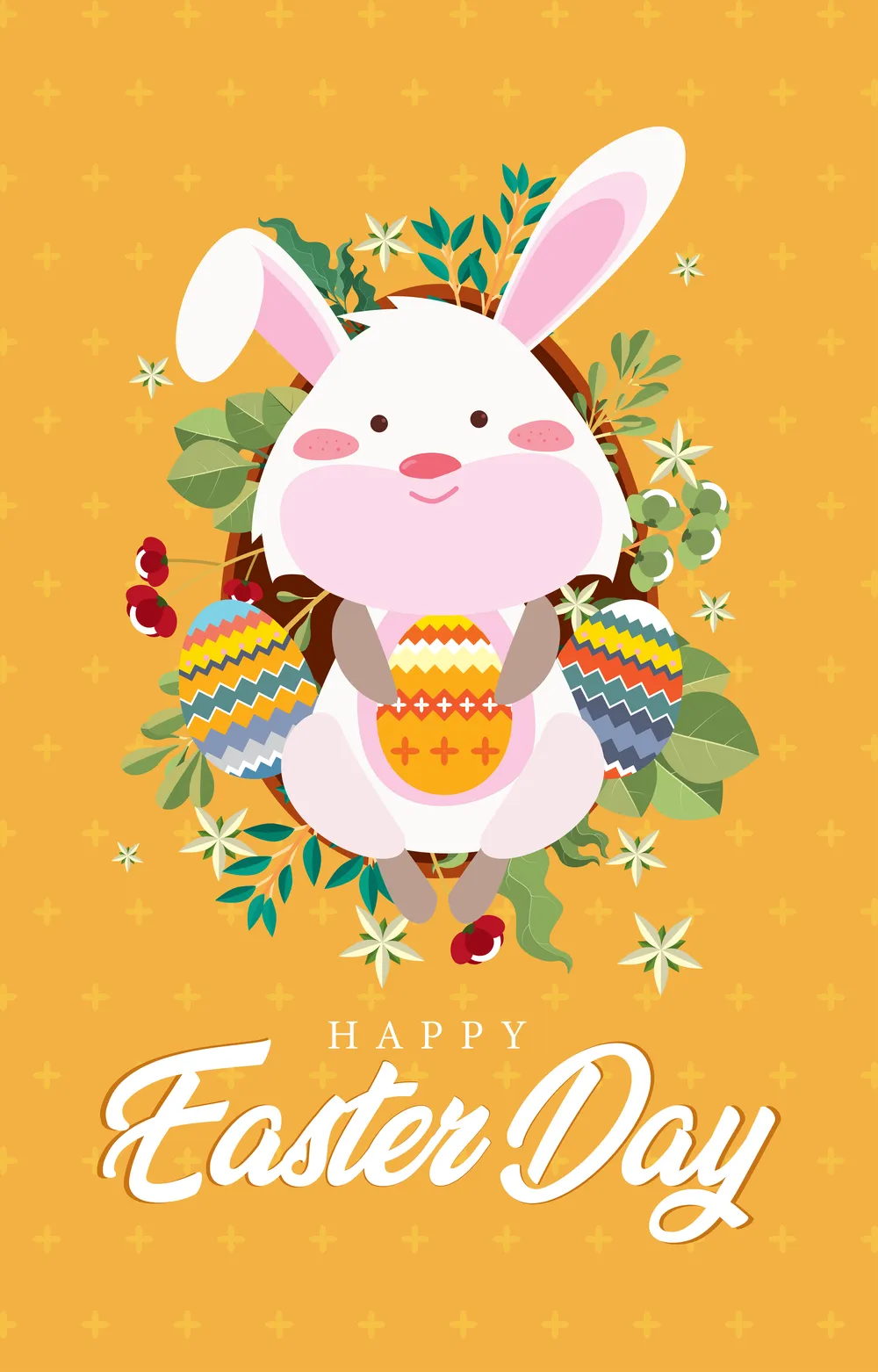 Cute Pink Easter Rabbit with Orange Background