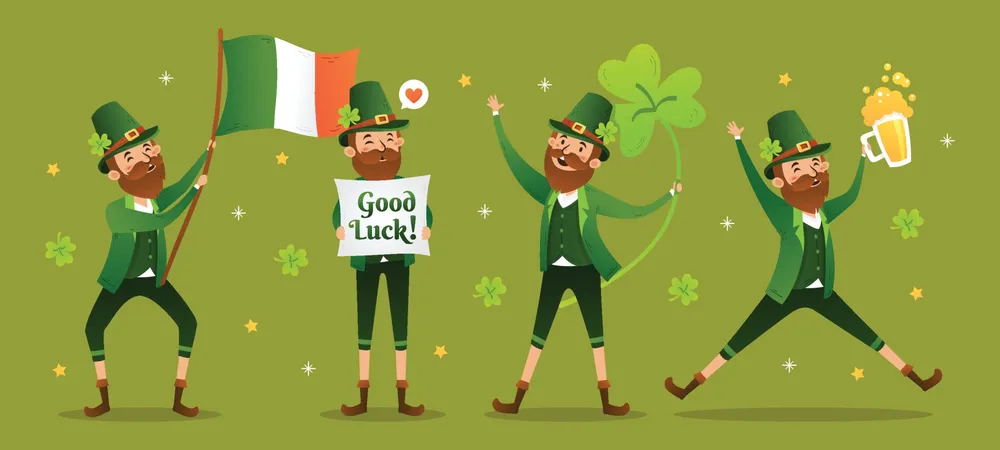 Happy Leprechaun Character with Green Background