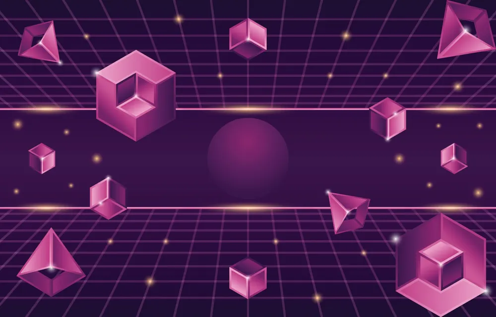 Retro Futurism Background with Geometric 3D Elements