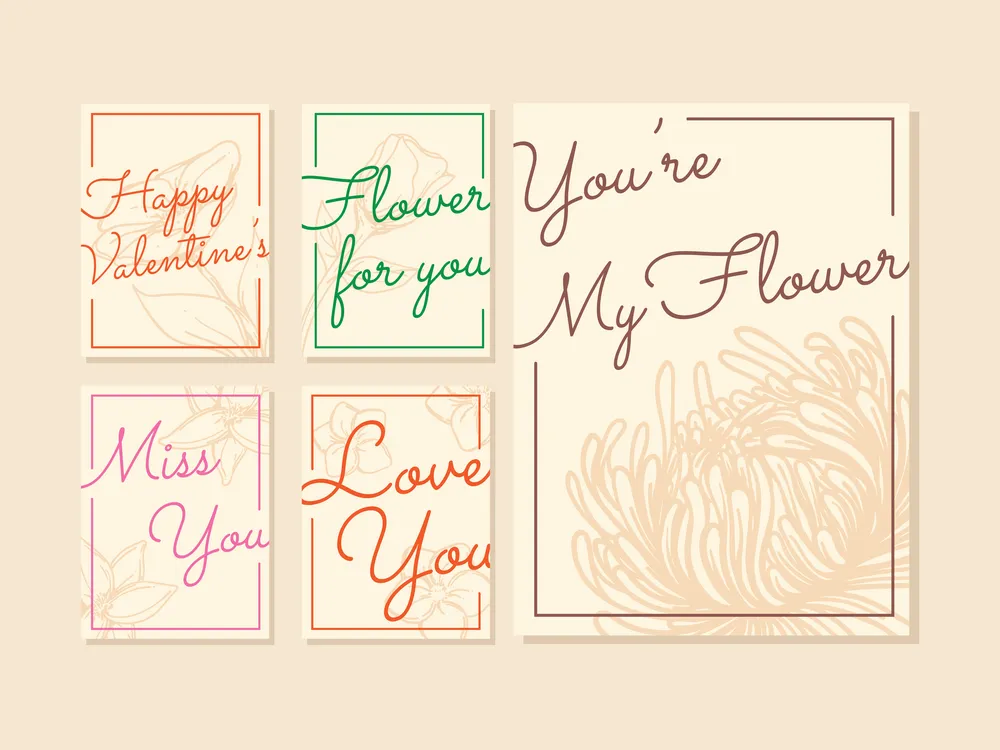 Valentine Card With Flower Silhouette Background
