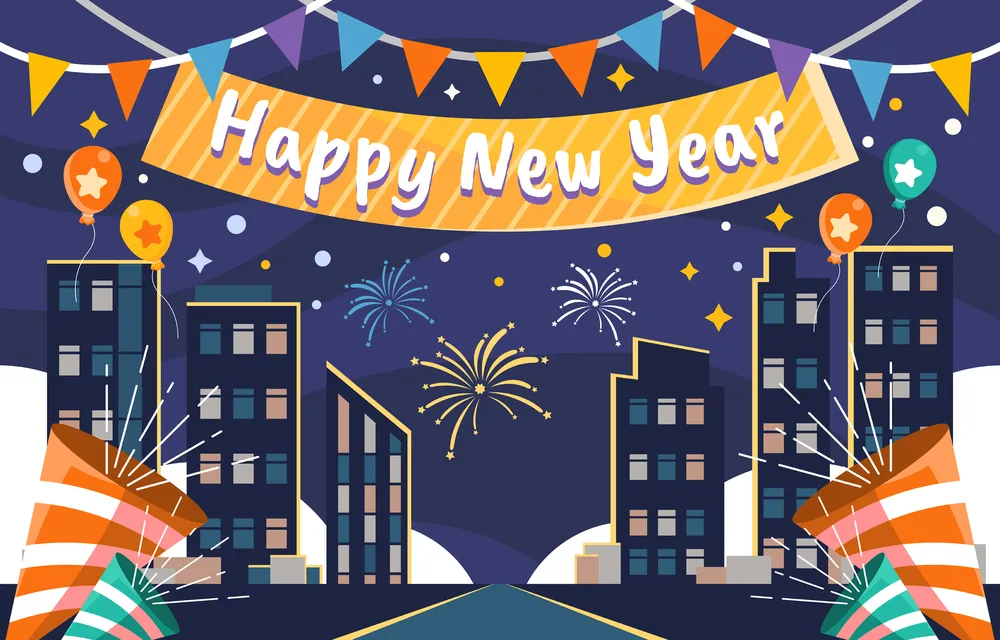 New Year at Night City Celebrate Background
