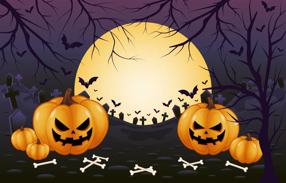 Horror And Spooky Purple Graveyard Halloween Background