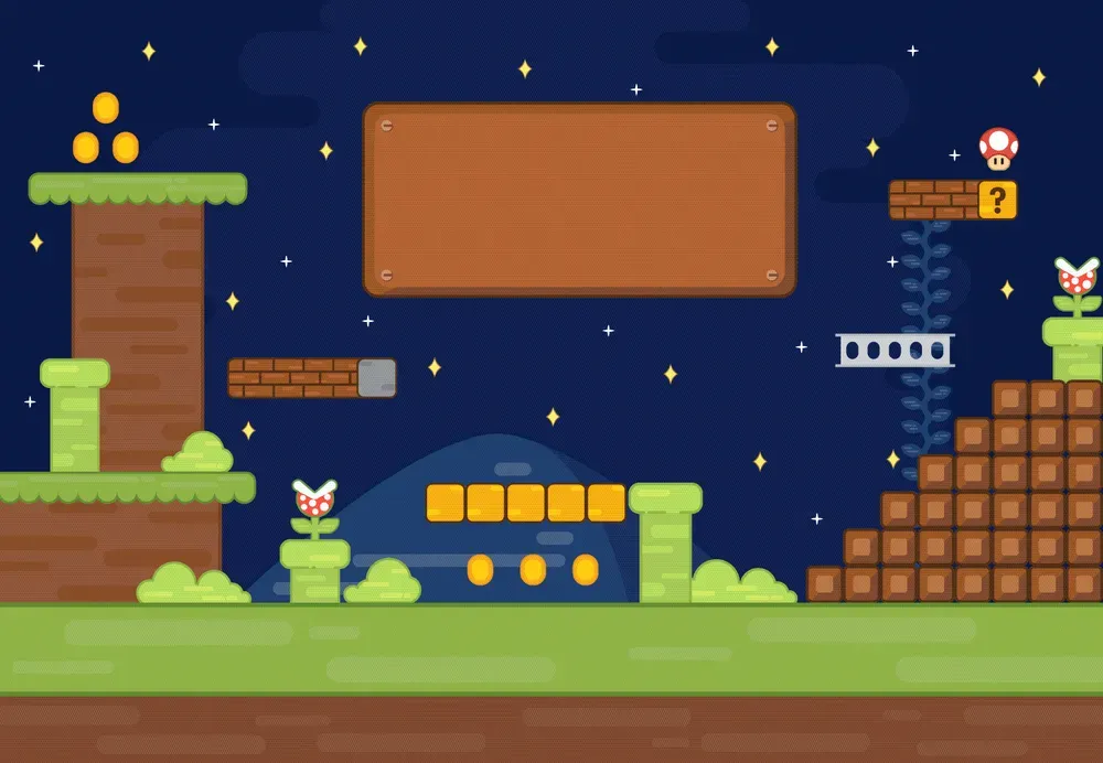Arcade Old Game Castle Scene Background in Flat Style
