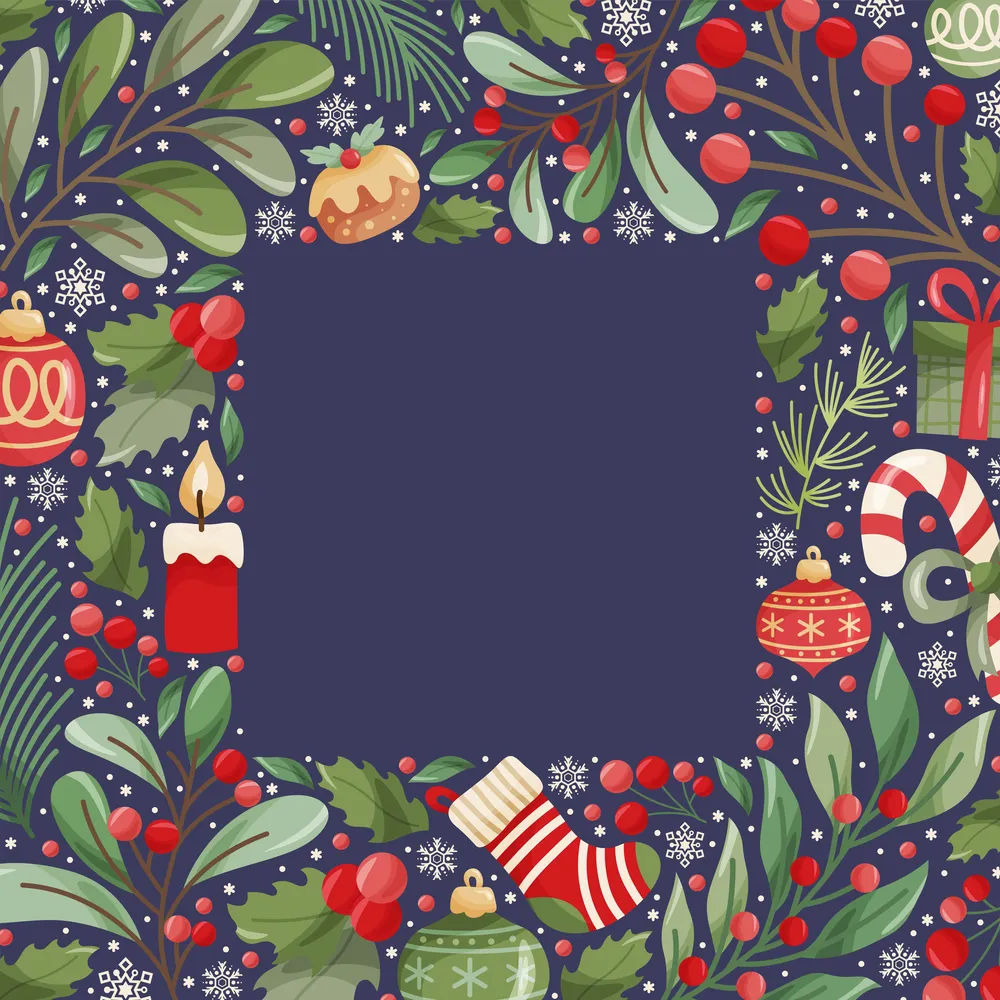 Winter Element With Floral Colorful Flat Border Background