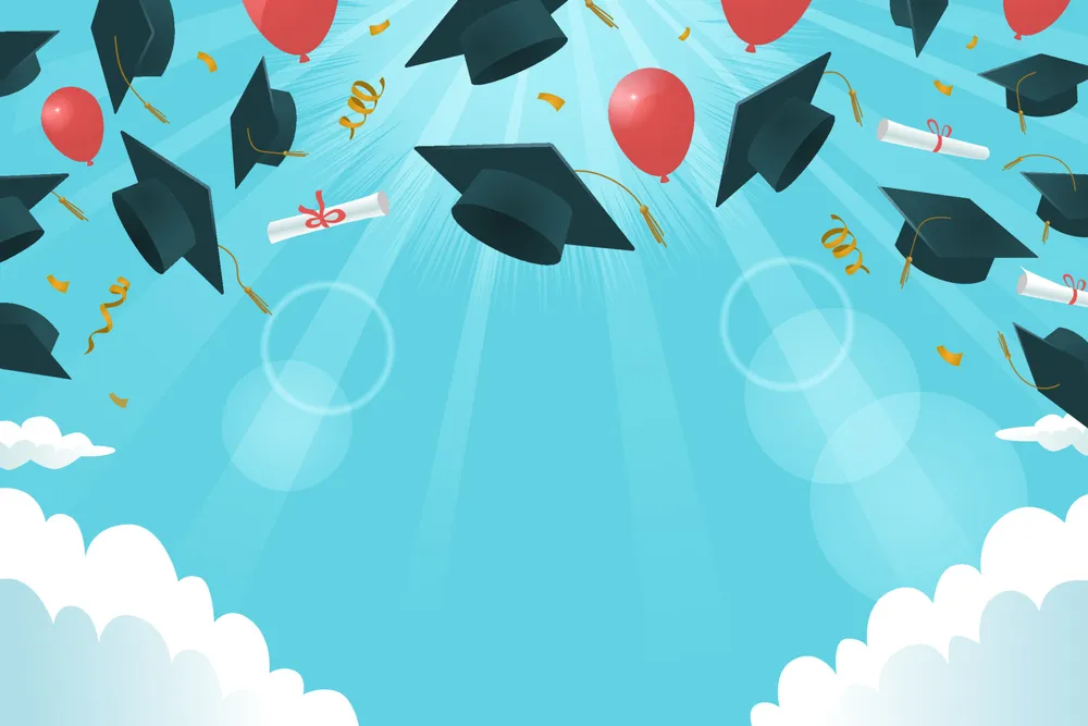 Graduation Celebration Background with Graduation Cap and Confetti