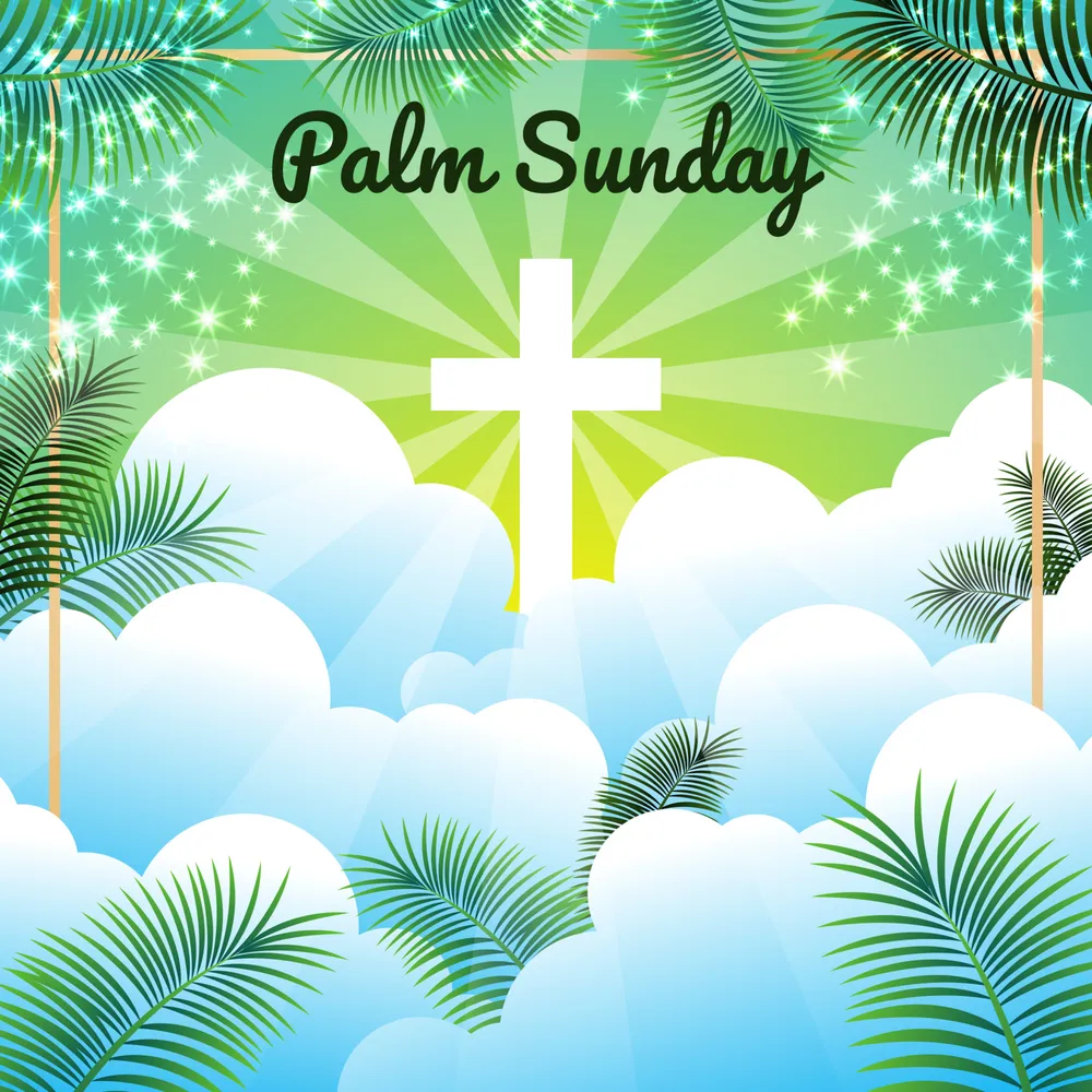 Palm Sunday Background with Palm Leaves and Clouds