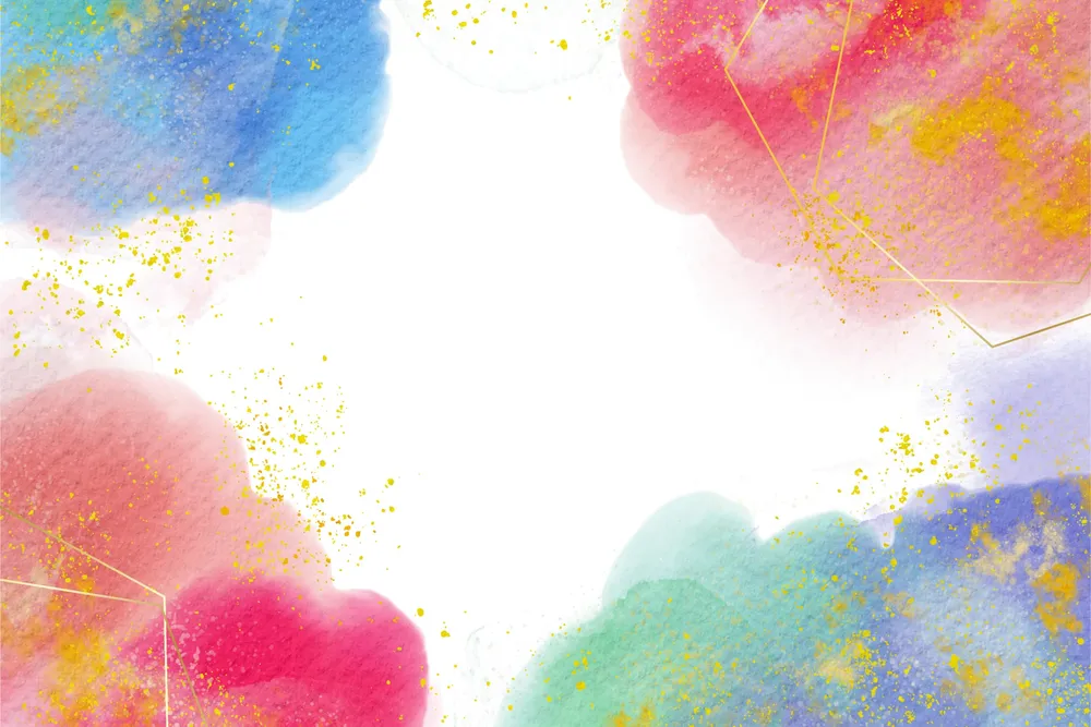 Watercolor Background In Bright Colors With Golden Frames
