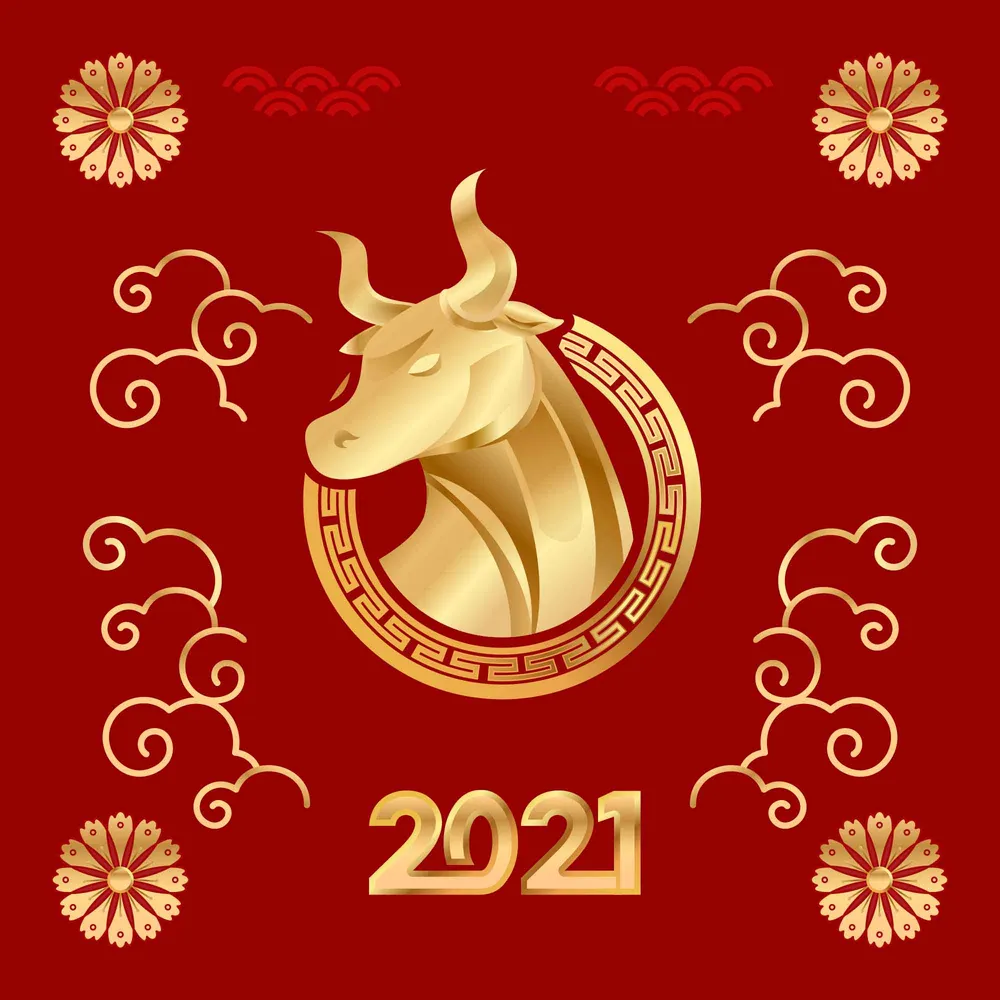Chinese New Year Golden Ox in Red Background