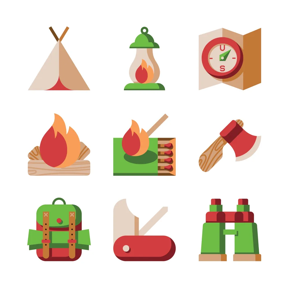Flat Camping Element Icons