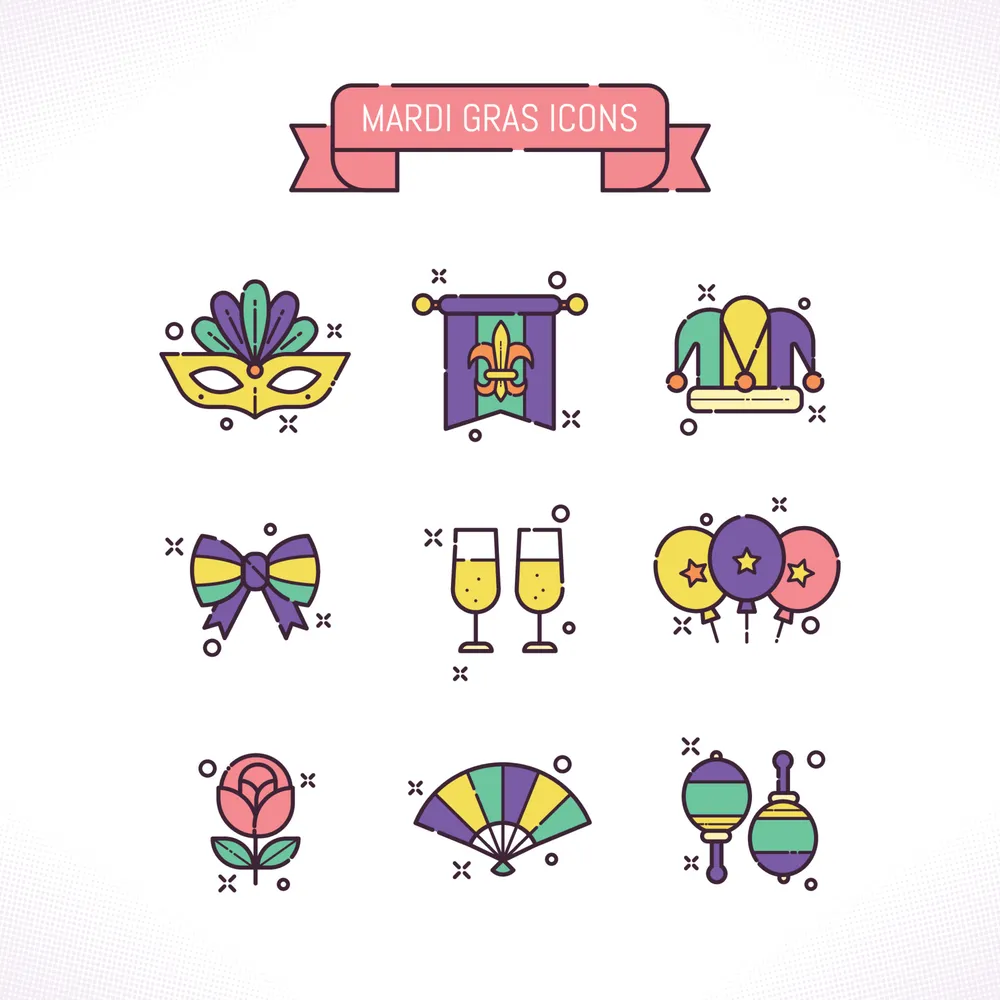 Mardi Gras Icons Set
