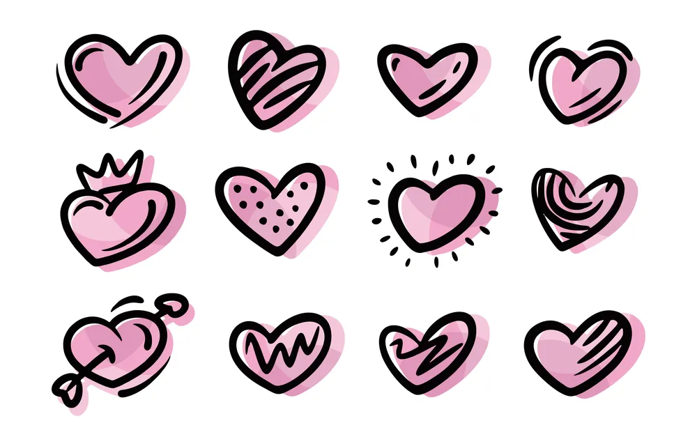 Doodle Heart Icons Set