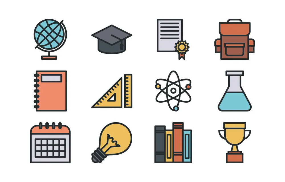 Education Outline Flat Icon Collection
