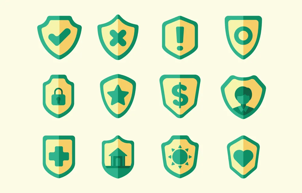 Cute Green Shield Icon Set