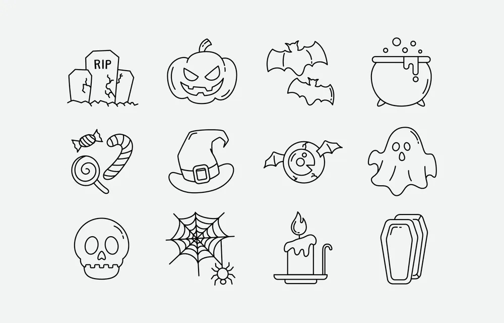 Halloween Thin Line Icons Set