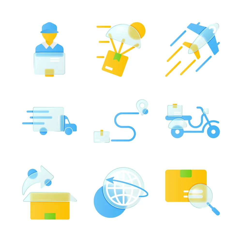 Glass Morphism Delivery Icon Collection