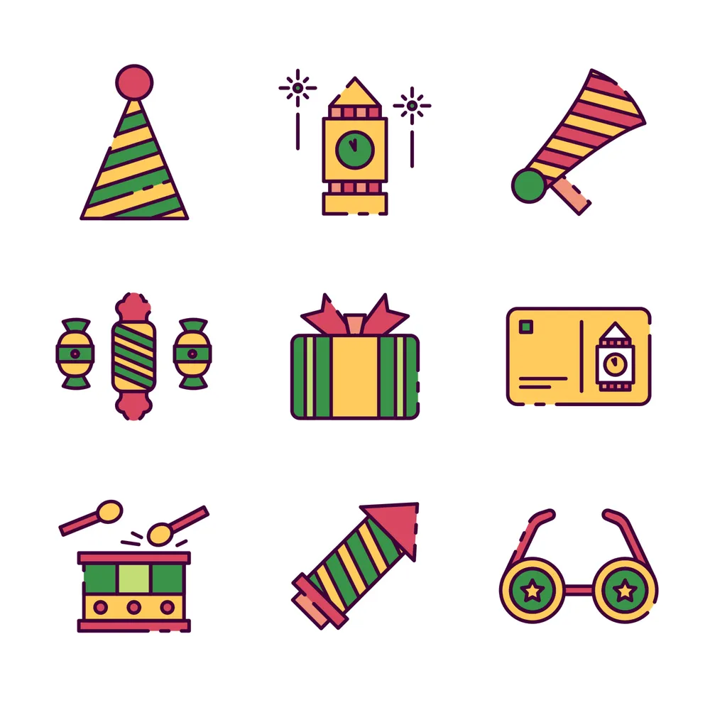 New Year Festivity Icon Set