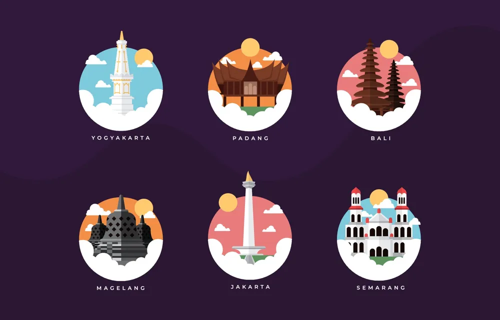 Indonesia Landmark Set Flat Icon