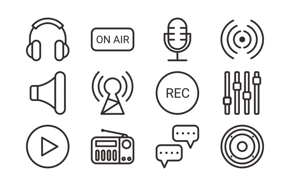 Podcast simple outline icon set