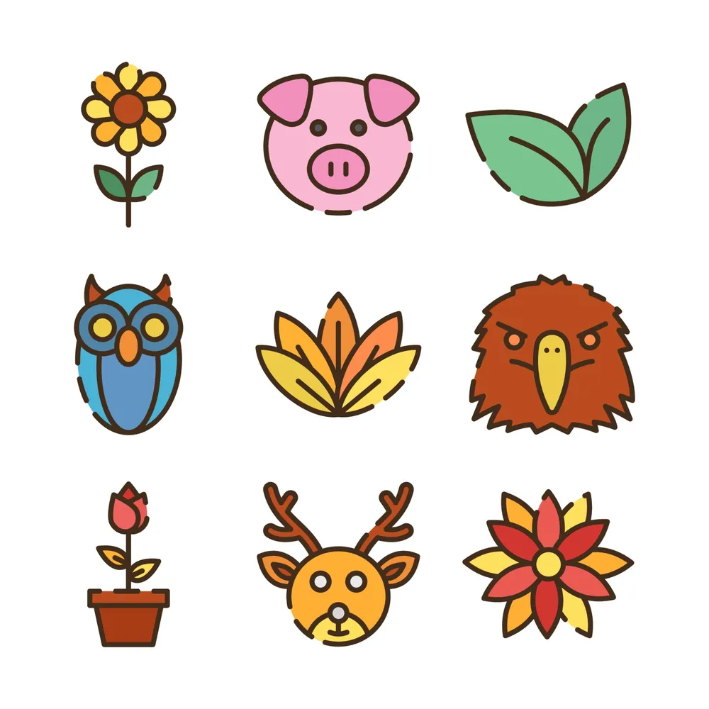 Cute Flora And Fauna Icons