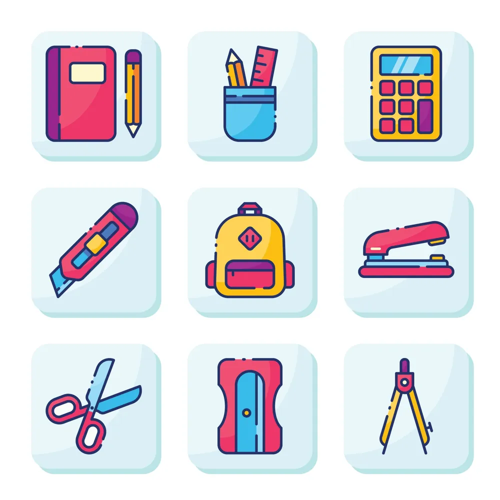 Stationary School Supplies Icon Set