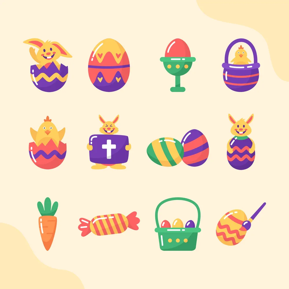Cute Easter Festival Icon Set