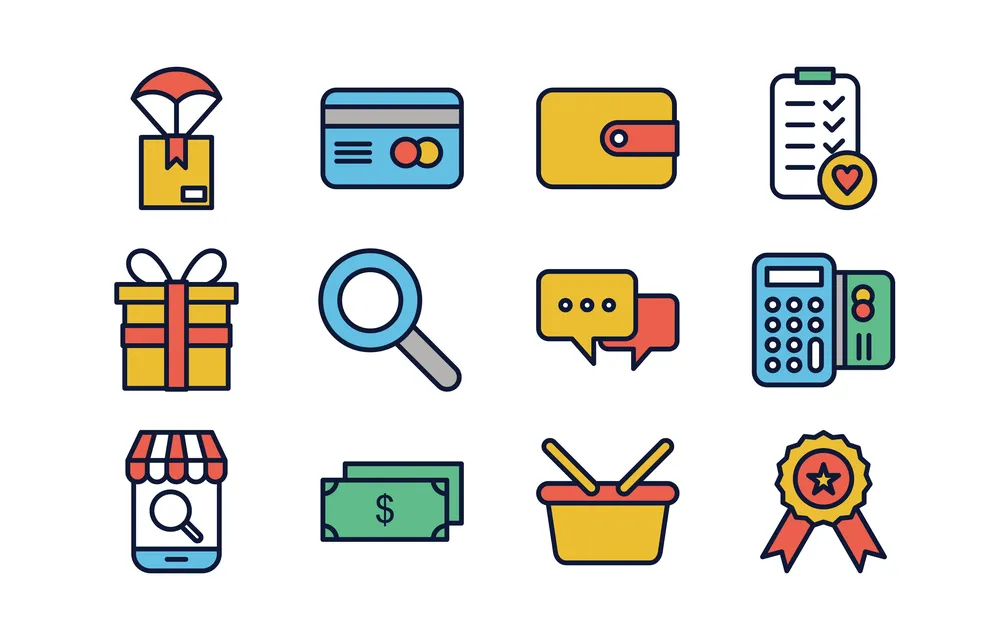 Ecommerce Shopping Colorful Flat Icons Collection