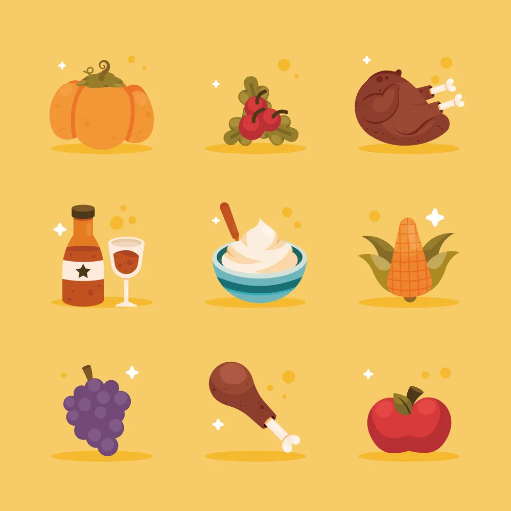 Thanksgiving Food and Beverages Icon Set Collection