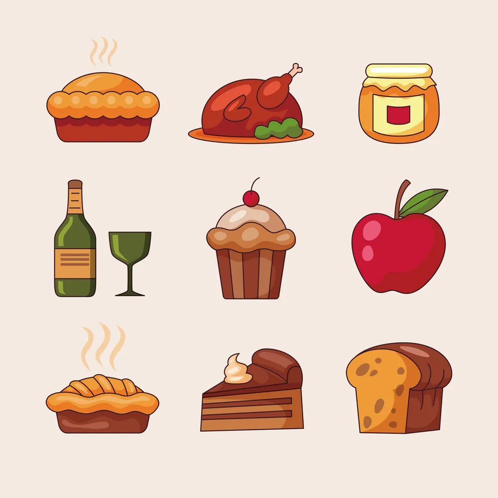 Hand Drawn Thanksgiving Food and Beverages Icons