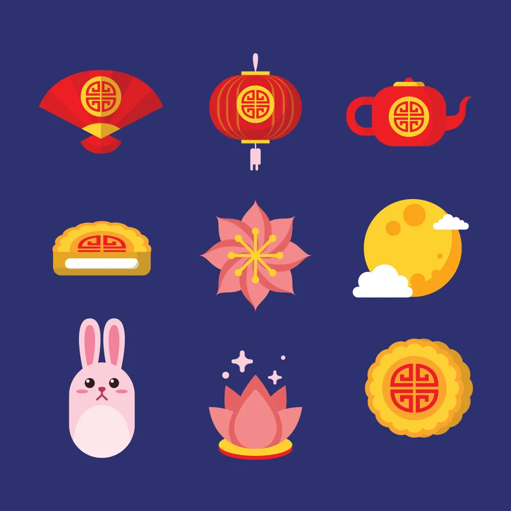 Chuseok Moon And Bunny Icon Set