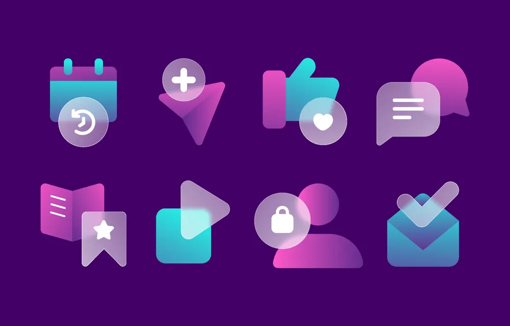 Social Media UI Icons Glassmorphism Concept