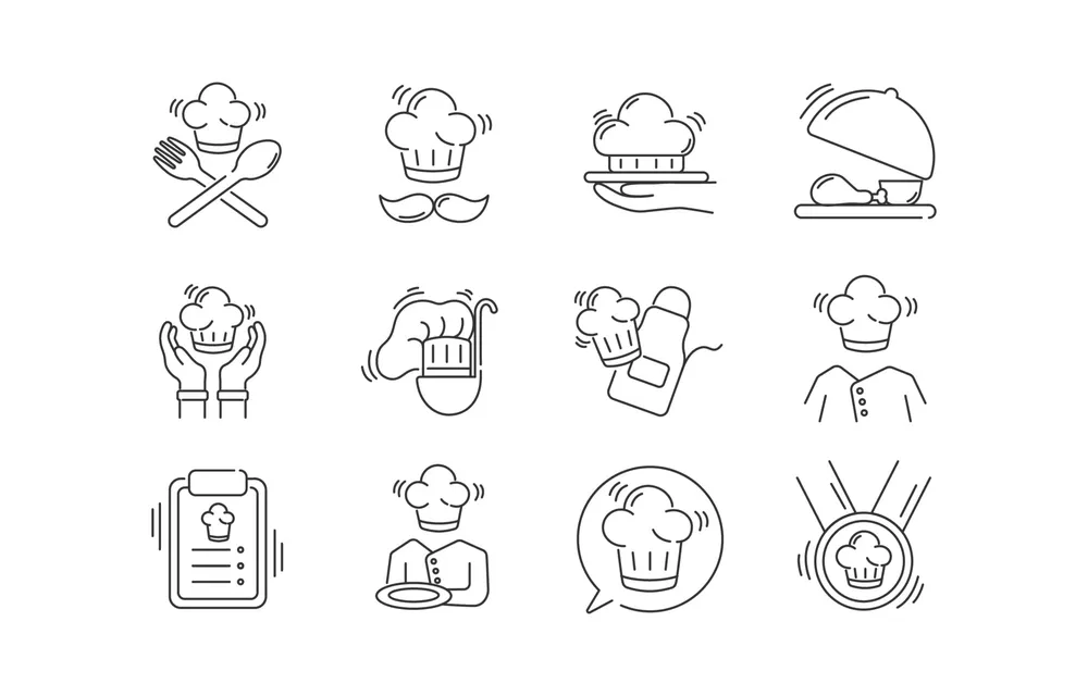 Chef Icon Set with Thin Line Design