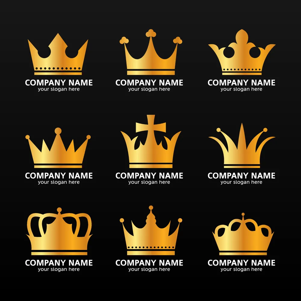 Set of Gold Colored Crown Icon