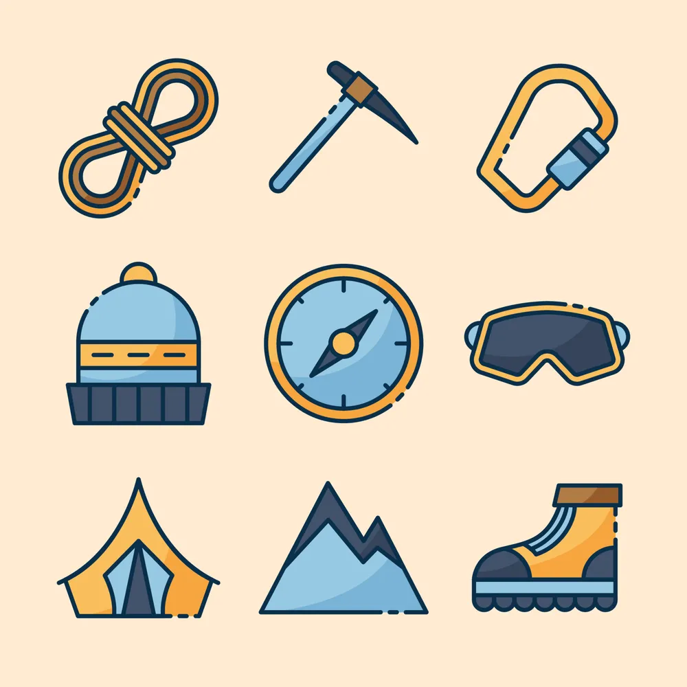 Fall Outdoor Hiking Activity Icons Set