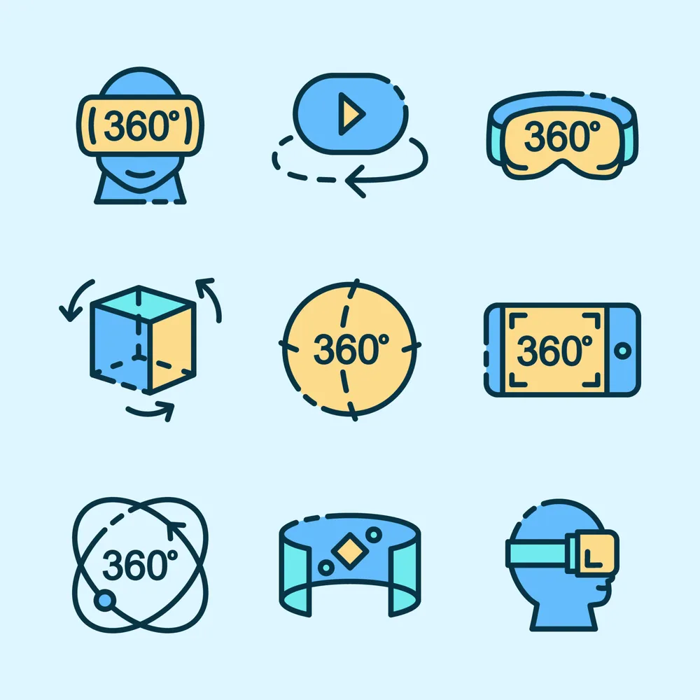 360 Degrees Technology Virtual Digital Icons Set