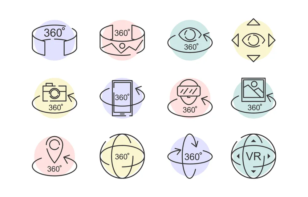 360 Virtual Tour Line Icon Set