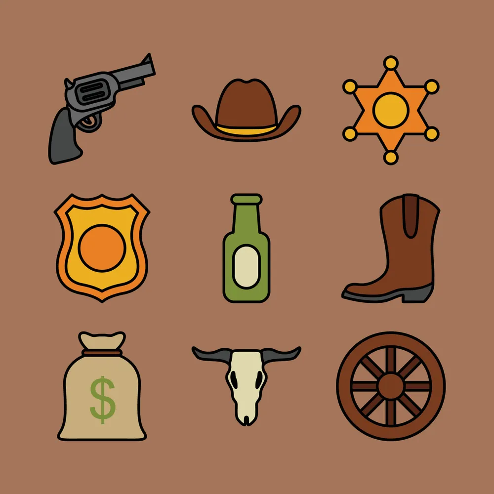 WIld West Cowboy Doodle Icon Collection