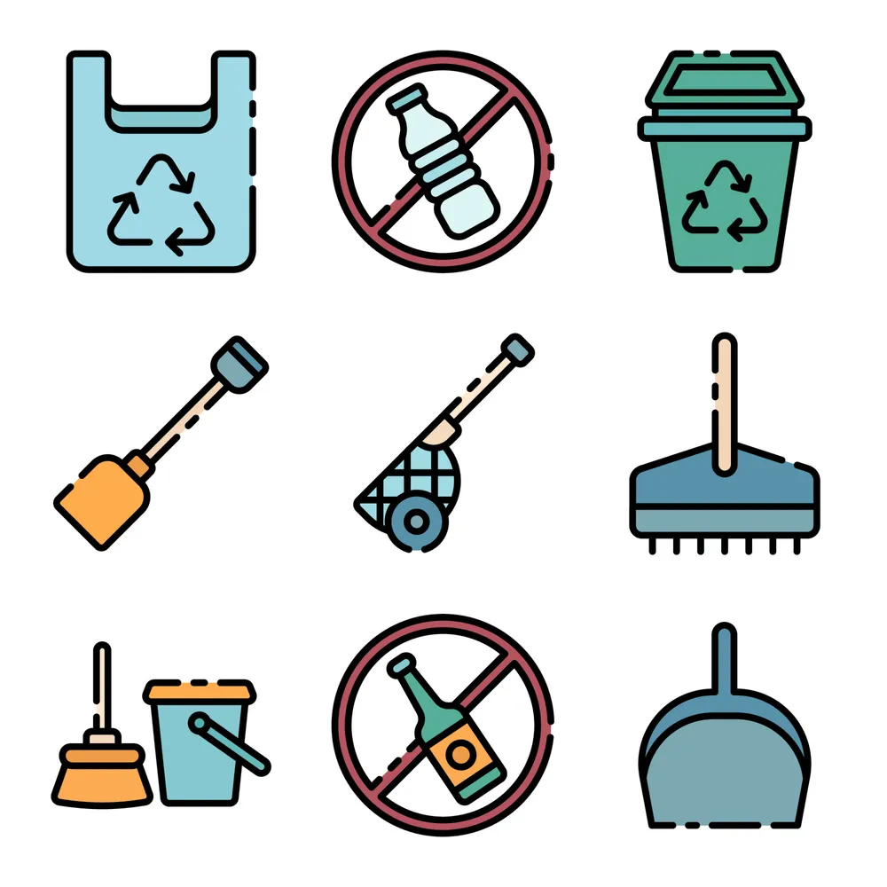 Starter Kit to Cleaning Beach Icon Set