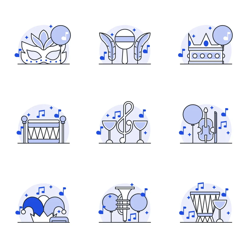 Set of Mardi Gras Music Icons