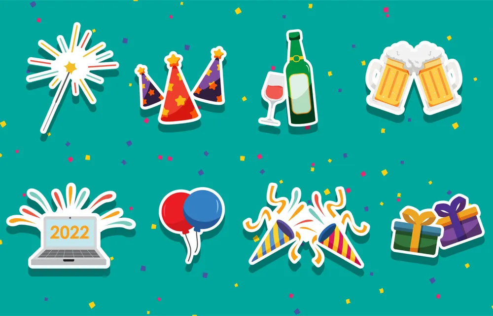 New Year Celebration Items Icon Pack