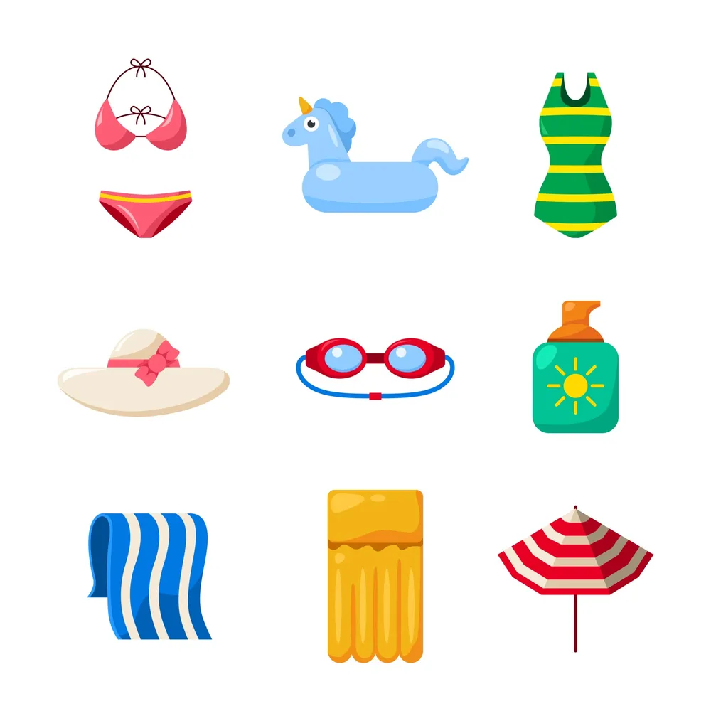 Set of Swimming Equipment for Women Icons