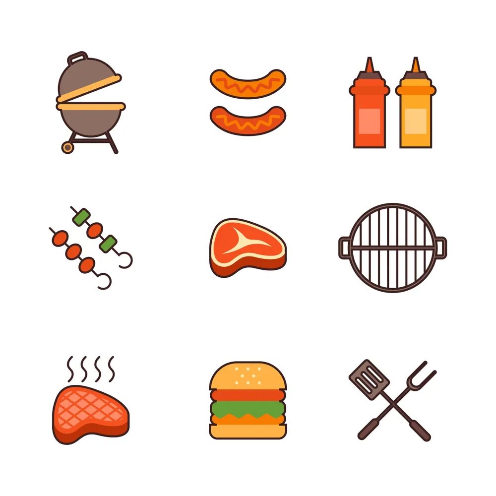 Barbeque Outdoor Summer Activity Icon Set Design
