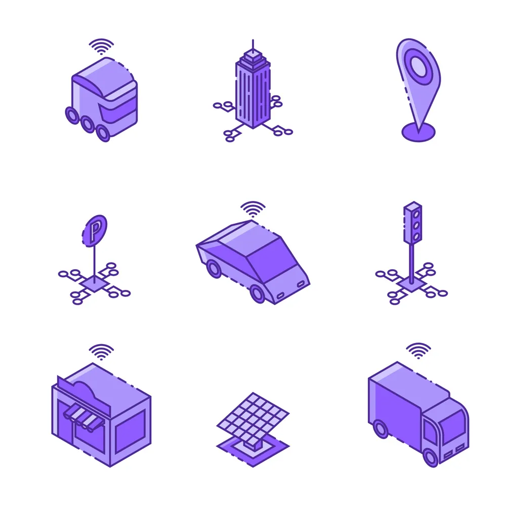 Smart City Isometric Linear Icon Set Design